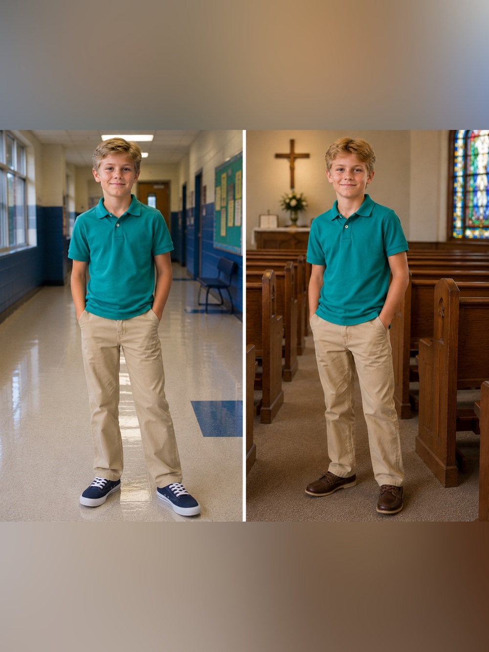 Children’s Place Boys Green/Teal Uniform Polo — Size 10/12